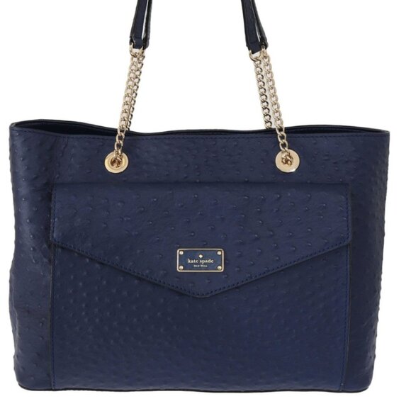 Kate Spade Ostrich Embossed Leather Tote Navy - Picture 1 of 5